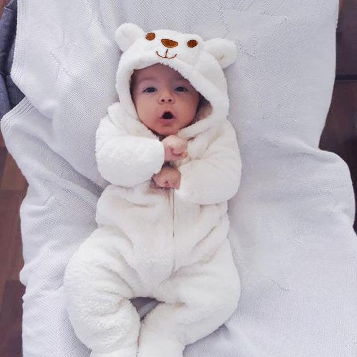 Autumn And Winter Sweet Bear Solid Printed Long-sleeve Baby Hoodie Jumpsuit - MomyMall