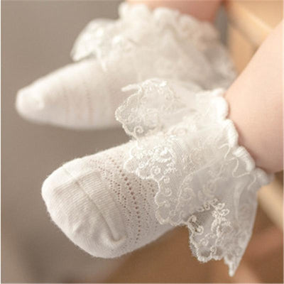 Baby Girl Lace Ruffle Socks - MomyMall 6-12Months / White