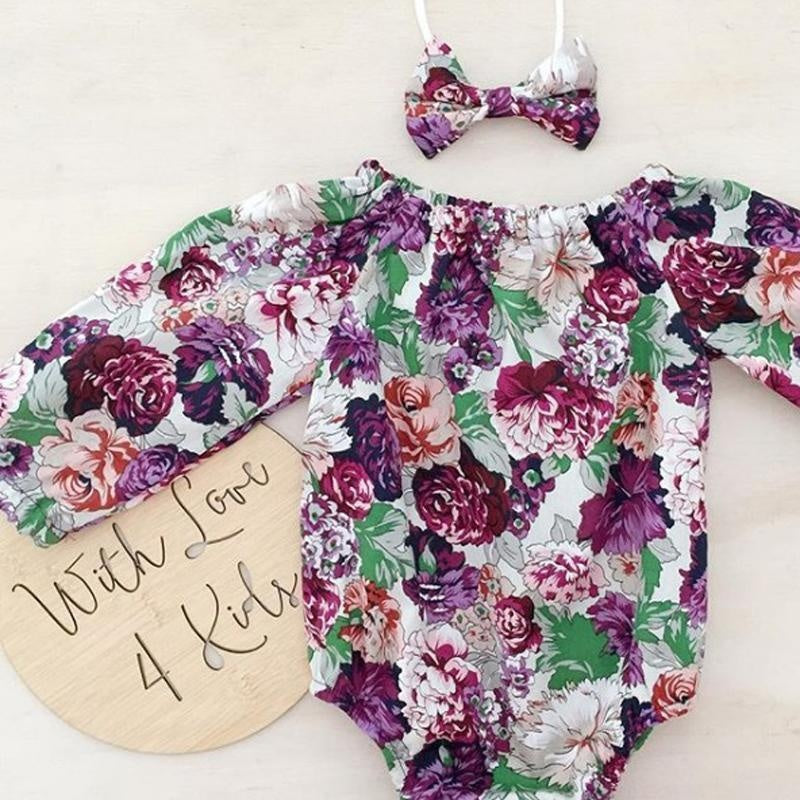 Floral Romper with Bowknot Decor Pants Set - MomyMall