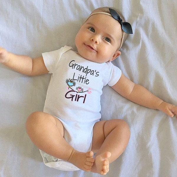 “Grandpa's Little Girl” Birds Printed Baby Girl Romper - MomyMall White / 0-3 Months