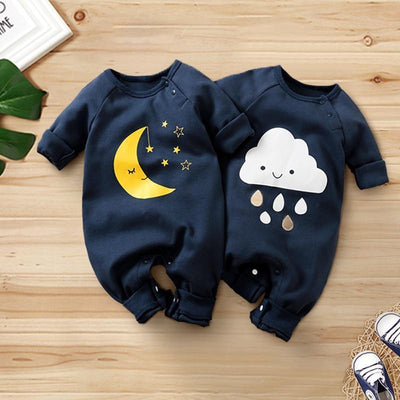 Baby Boy Girl Cartoon Moon Cloud Printed Jumpsuit - MomyMall