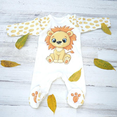 Lovely Cartoon Lion Printed Baby Jumpsuit - MomyMall White / 0-3 Months