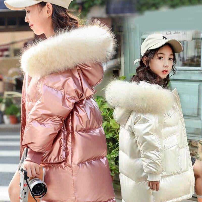 Kids Girls Cotton-padded Jacke Winte Warm Coat Fur Hooed Snowsuit