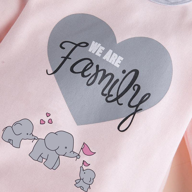 Lovely We Are Family Cartoon Elephant Printed Baby Jumpsuit