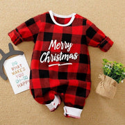 Cute Merry Christmas Plaid Printed Baby Jumpsuit