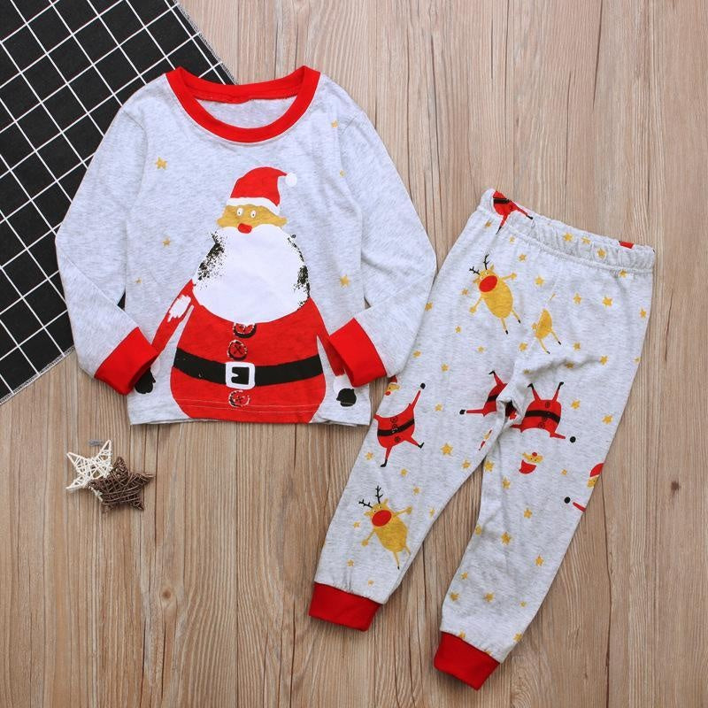 Boys Girls Christmas Long-sleeved Santa Claus Pajamas 2 Pcs Set