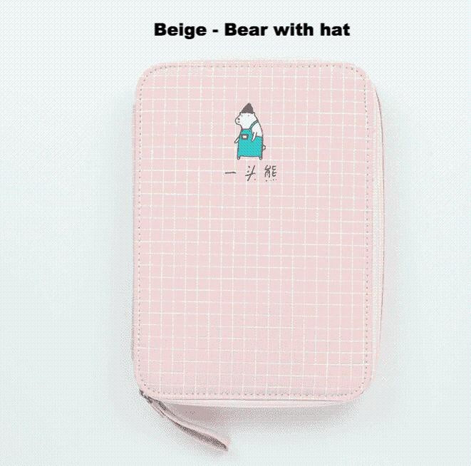 Check Pastels Stationery Case - MomyMall Beige - Bear with hat