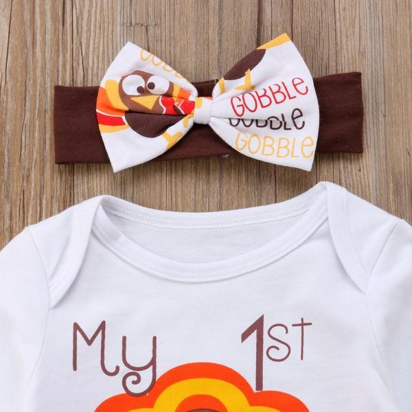 4PCS Lovely My 1st Thanksgiving Printed Baby Set