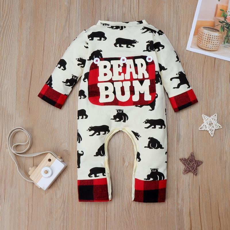 “BEAR BUM” Full Bear Printed Baby Jumpsuit - MomyMall