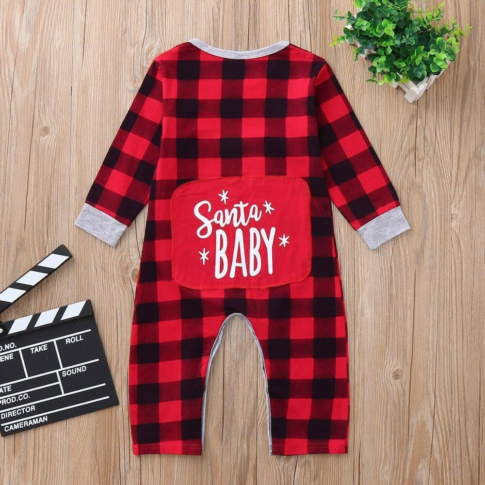 Cute Santa Baby Plaid Printed Baby Jumpsuit - MomyMall