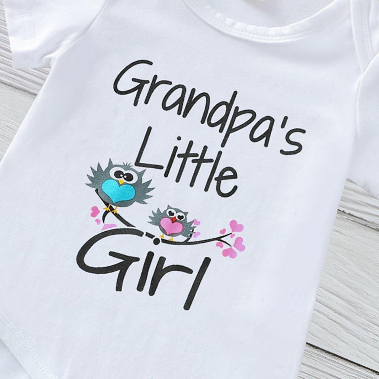 Grandpa's Little Girl Birds Printed Baby Romper