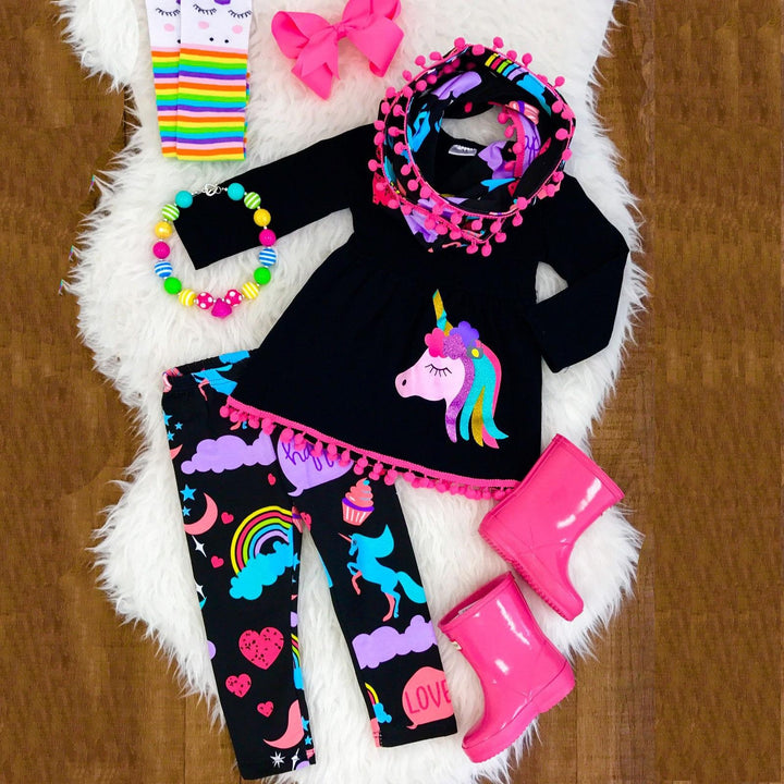 Kids Baby Girl Casual Long Sleeve Outfits 3 Pcs 2-7 Years - MomyMall Black with Pink / 2-3 Years