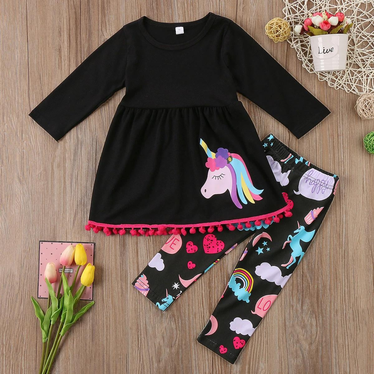 Kids Baby Girl Casual Long Sleeve Outfits 3 Pcs 2-7 Years - MomyMall