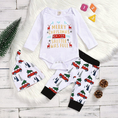 3PCS Merry Christmas Letter Printed Baby Set - MomyMall White / 0-6 Months