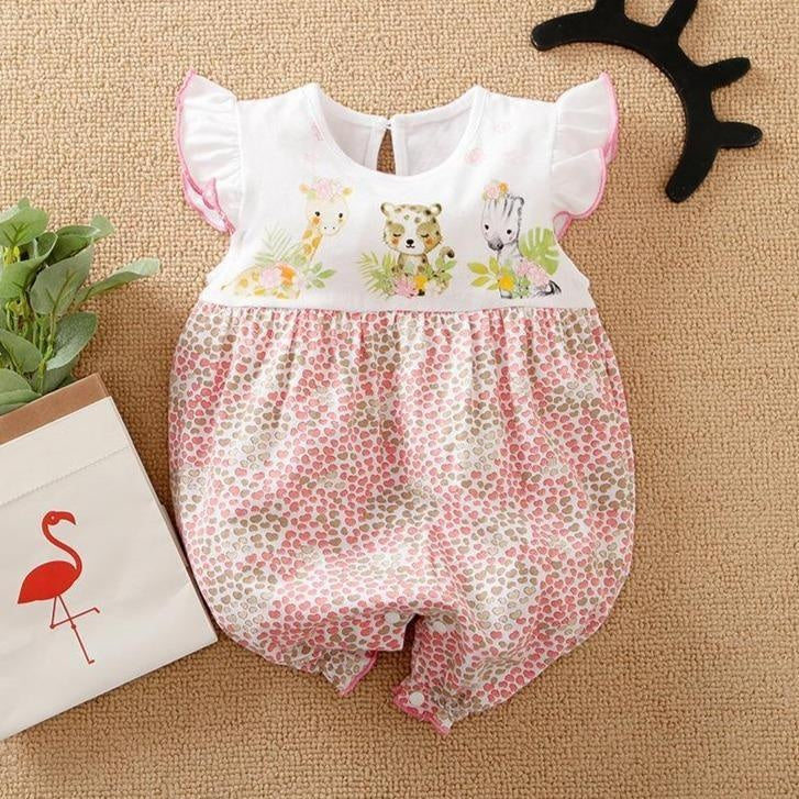 Sweet Cartoon Animal Printed Baby Romper