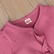 Sweet Solid Printed Fold Edge Long-sleeve Baby Jumpsuit With Headband - MomyMall