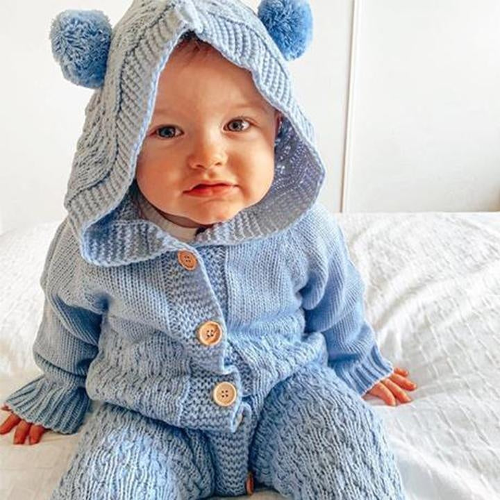 Bear Design Winter Hooded Knitting Jumpsuit - MomyMall