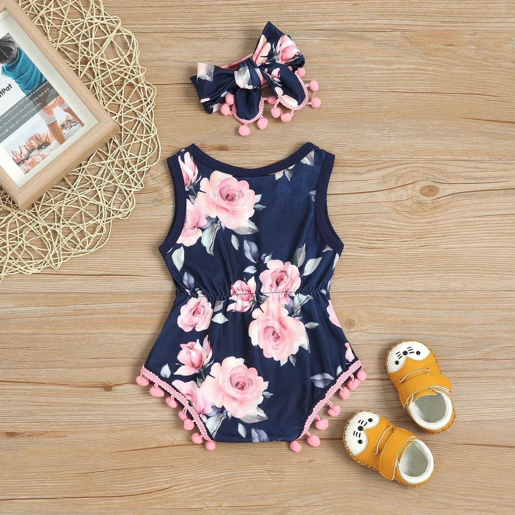 2PCS Floral Printed Baby Romper - MomyMall