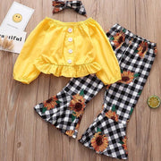 3PCS Sunflowers Plaid Printed Baby Set - MomyMall Yellow / 12-18 Months