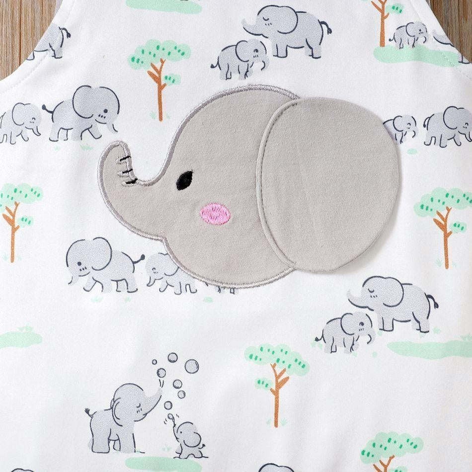 Sweet Cartoon Elephant Printed Baby Jumpsuit - MomyMall