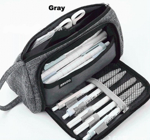 Pouched Stationery Organiser Pencil Case - MomyMall Gray