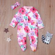 Lovely Baby Full Floral Printed Pajamas With Headband - MomyMall