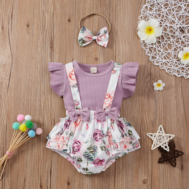 3PCS Lovely Solid Floral Printed Baby Set