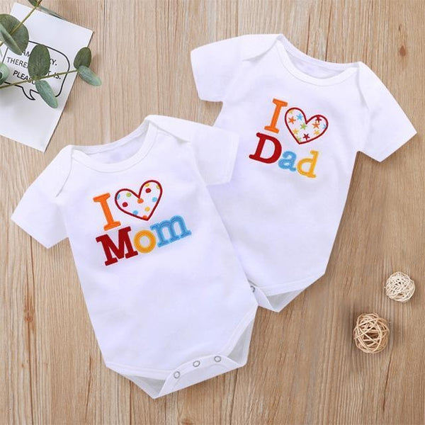 2PCS "I Love Mom/Dad" Lovely Letter Printed Baby Romper - MomyMall White / 0-6 Months