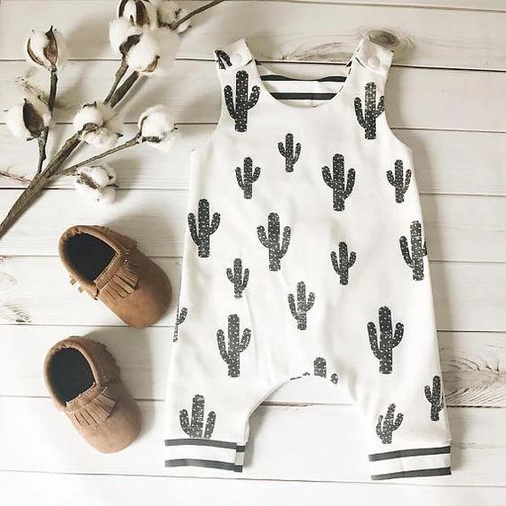 Lovely Cactus Printed Baby Romper - MomyMall White / 0-3 Months