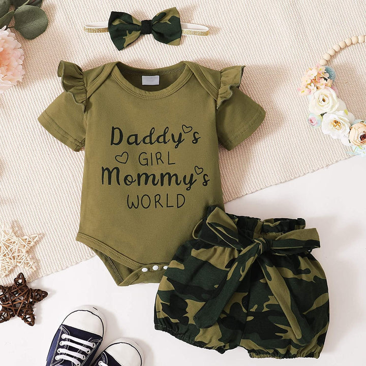 Daddy's Girl Mommy's World Camouflage Shorts Baby Set