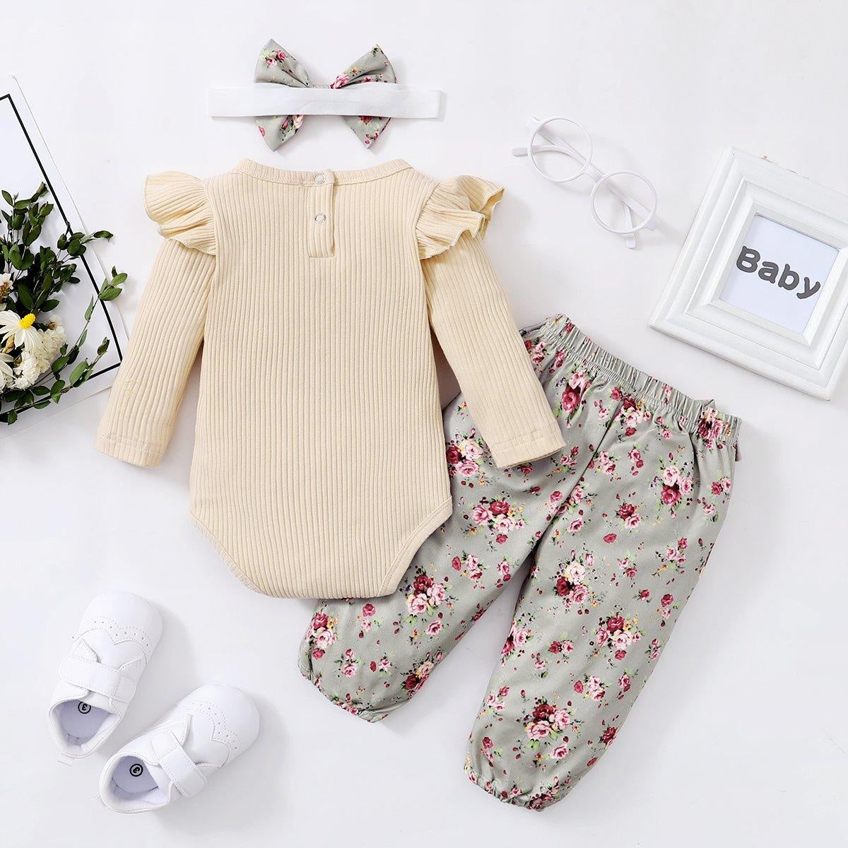 Baby Girl Lovely Bodysuit and Flower Pants Set