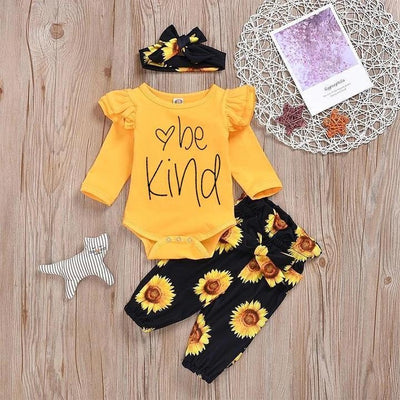 3PCS Sunflower Printed Long-sleeve Baby Set