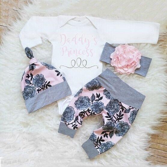 4PCS "DADDY'S PRINCESS" Letter Printed Baby Set - MomyMall