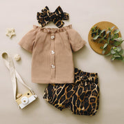 3PCS Solid Color Leopard Printed Baby Set