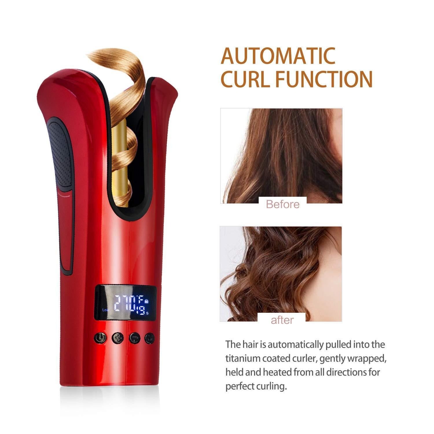 Automatic Hair Curler Spin Curl 1" Ceramic Auto Curling Iron Machine Temperature Time Spiral 360° Rotating