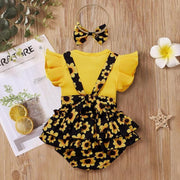 3PCS Lovely Solid Color Sunflower Printed Baby Set - MomyMall