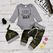 Little Man Bodysuit with Camouflage Pants Set - MomyMall Grey / 0-3 Months