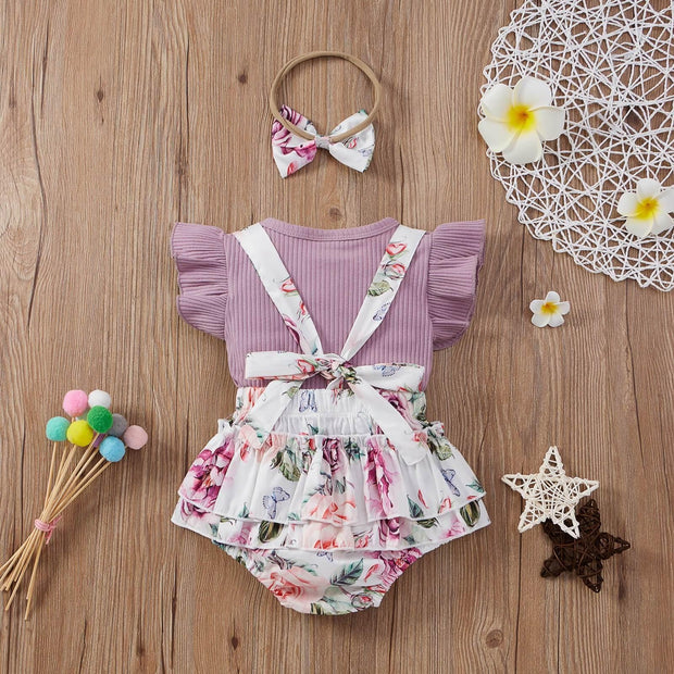 3PCS Lovely Solid Floral Printed Baby Set