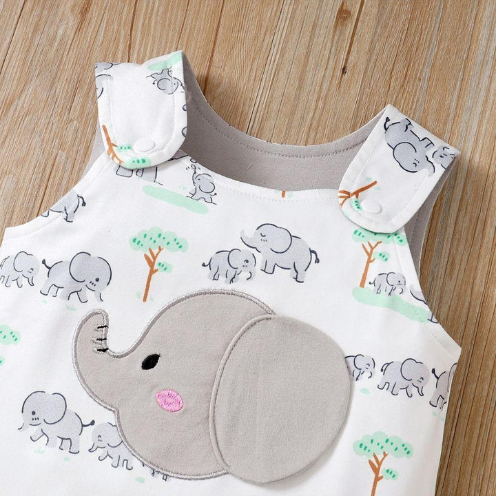 Sweet Cartoon Elephant Printed Baby Jumpsuit - MomyMall
