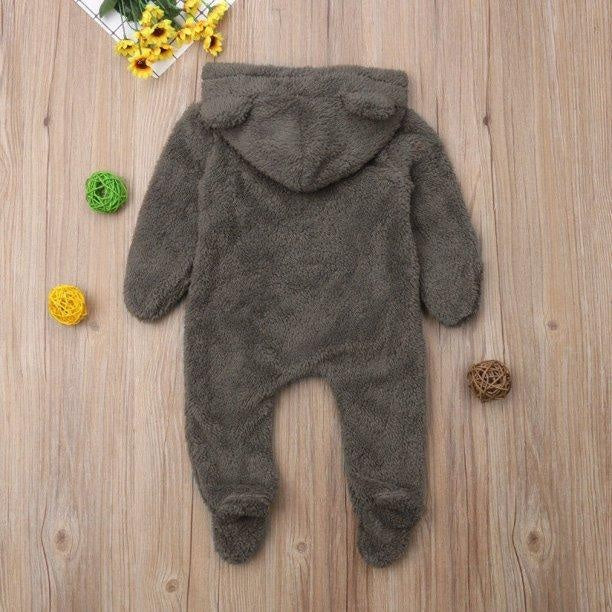 Sweet Bear Solid Printed Baby Hoodie Jumpsuit - MomyMall