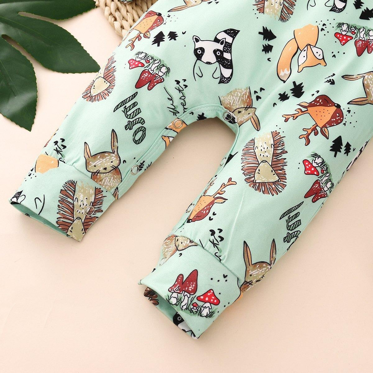 Cute Full Cartoon Plant And Animal Printed Long-sleeve Baby Jumpsuit - MomyMall