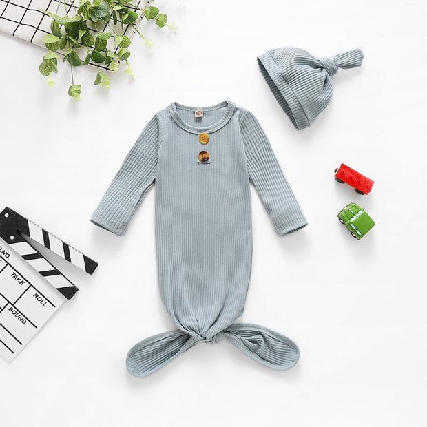 NewBorn Baby Sleeping Bag Solid Pajamas And Hat - MomyMall Wathet Blue / 0-6 Months