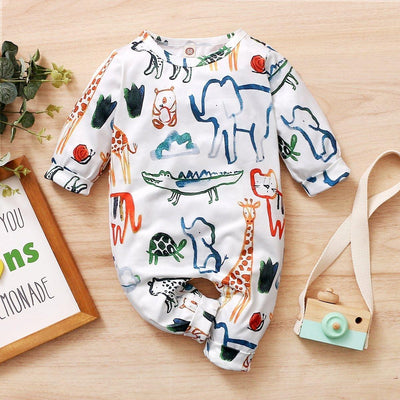 Lovely Animal Printed Baby Jumpsuit - MomyMall White / 0-3 Months
