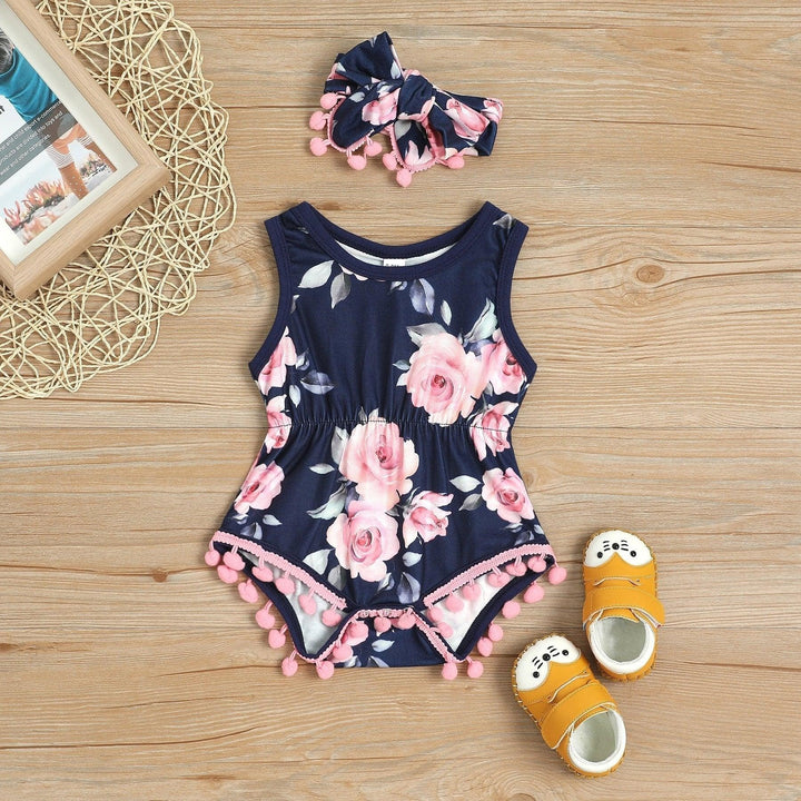 2PCS Floral Printed Baby Romper - MomyMall Navy Blue / 0-3 Months