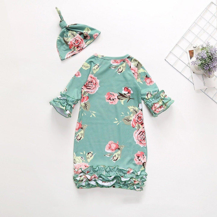 Lovely Baby Floral Printed Pajamas With Hat - MomyMall