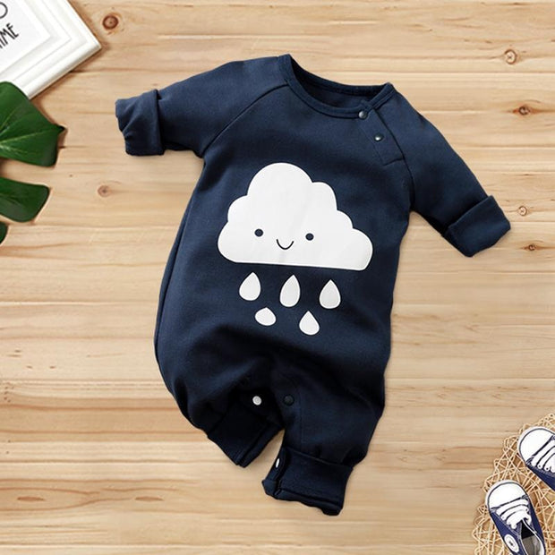 Baby Boy Girl Cartoon Moon Cloud Printed Jumpsuit - MomyMall Navy-cloud / 0-3 Months