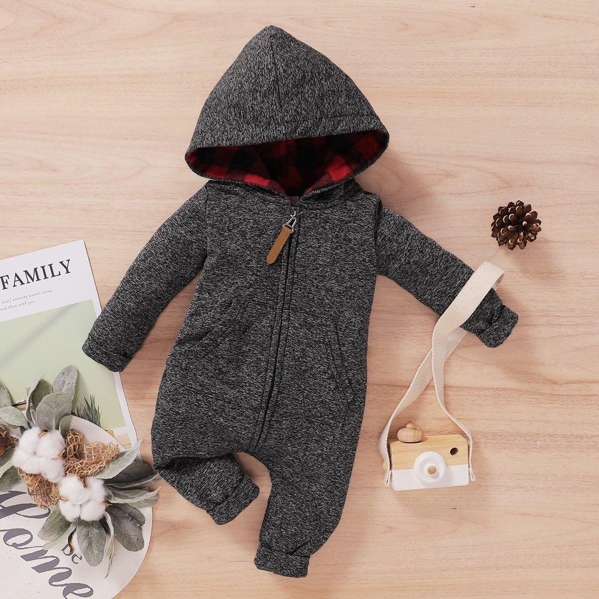 Autumn And Winter Lovely Dark Grey Printed Long-sleeve Baby Hoodie Jumpsuit - MomyMall Red / 0-6 Months