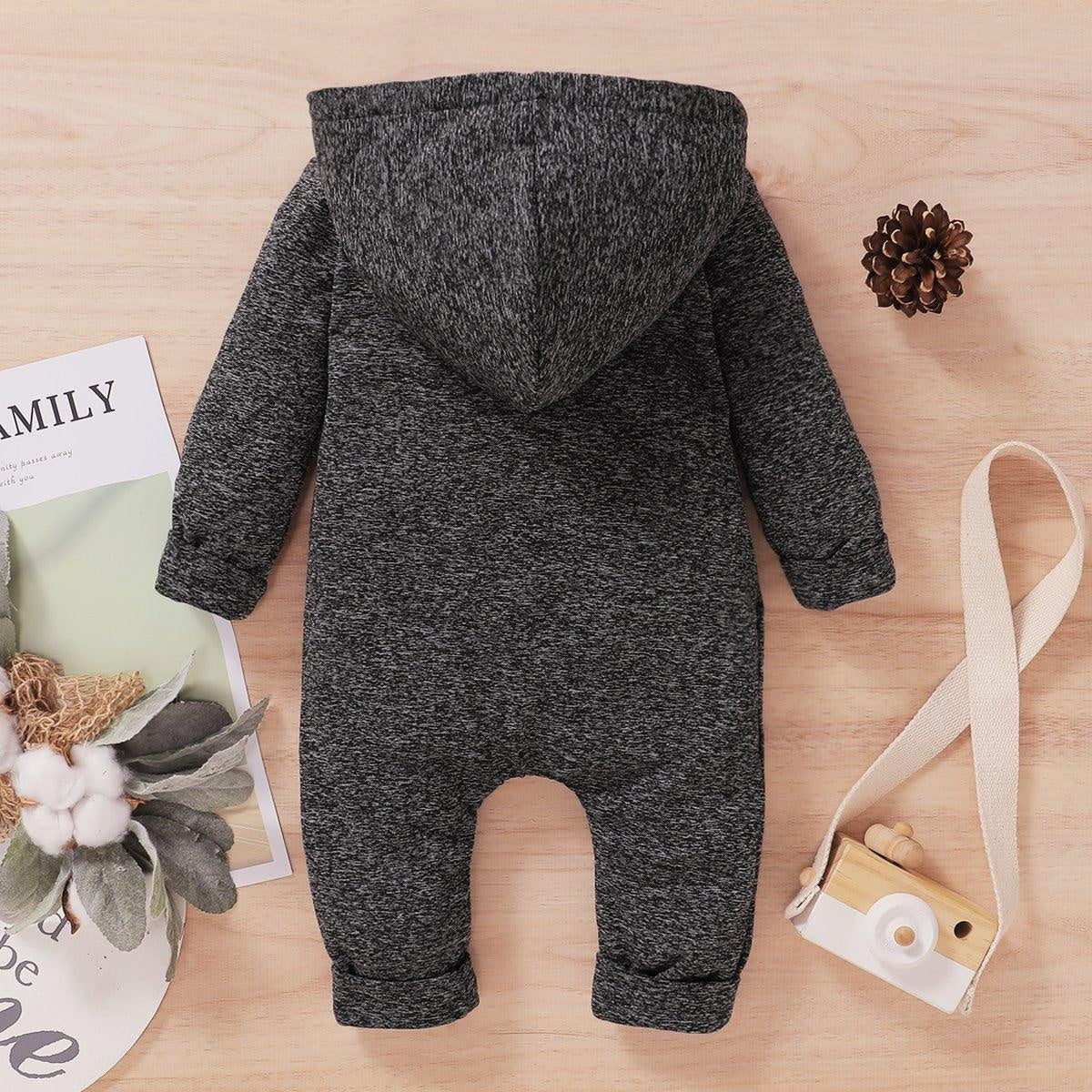 Autumn And Winter Lovely Dark Grey Printed Long-sleeve Baby Hoodie Jumpsuit - MomyMall