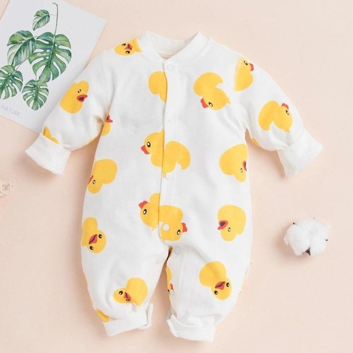Lovely Cartoon Duck Printed Long-sleeve Baby Jumpsuit - MomyMall White / 0-3 Months