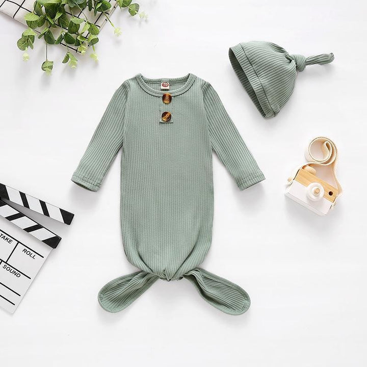 NewBorn Baby Sleeping Bag Solid Pajamas And Hat - MomyMall Pale Green / 0-6 Months
